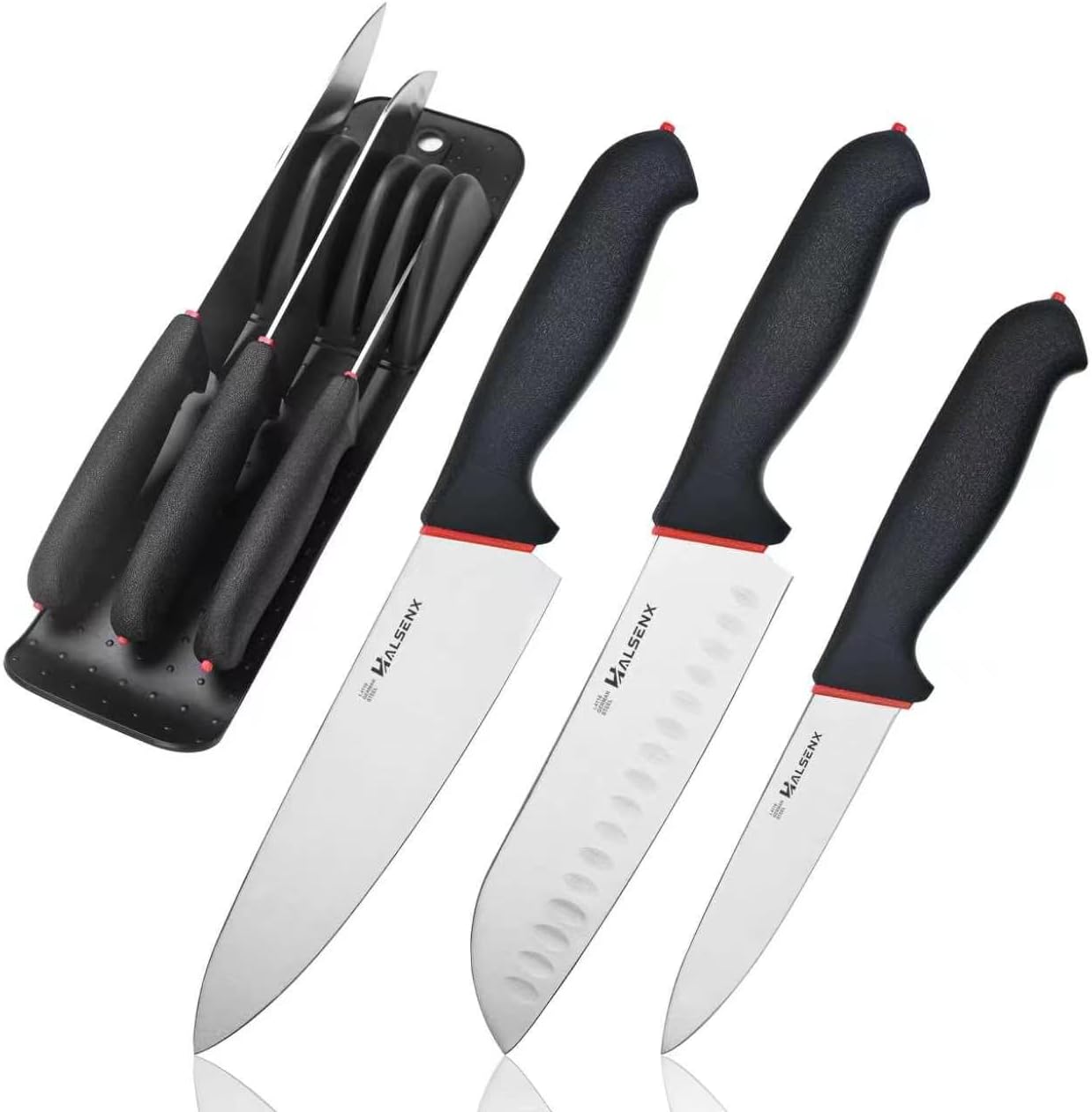 7" Santoku Knife, High Carbon Stainless Steel Kitchen Knife(Green) | High-carbon steel stays sharp, Fluted edge, no sticking, Green soft-grip handle, Cuts veggies, meat, dices, Rust-proof.