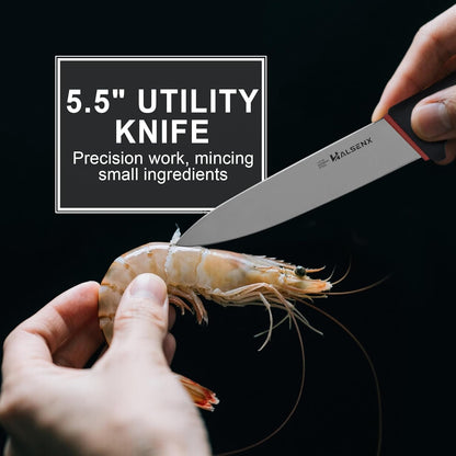 7" Santoku Knife, High Carbon Stainless Steel Kitchen Knife(Green) | High-carbon steel stays sharp, Fluted edge, no sticking, Green soft-grip handle, Cuts veggies, meat, dices, Rust-proof.