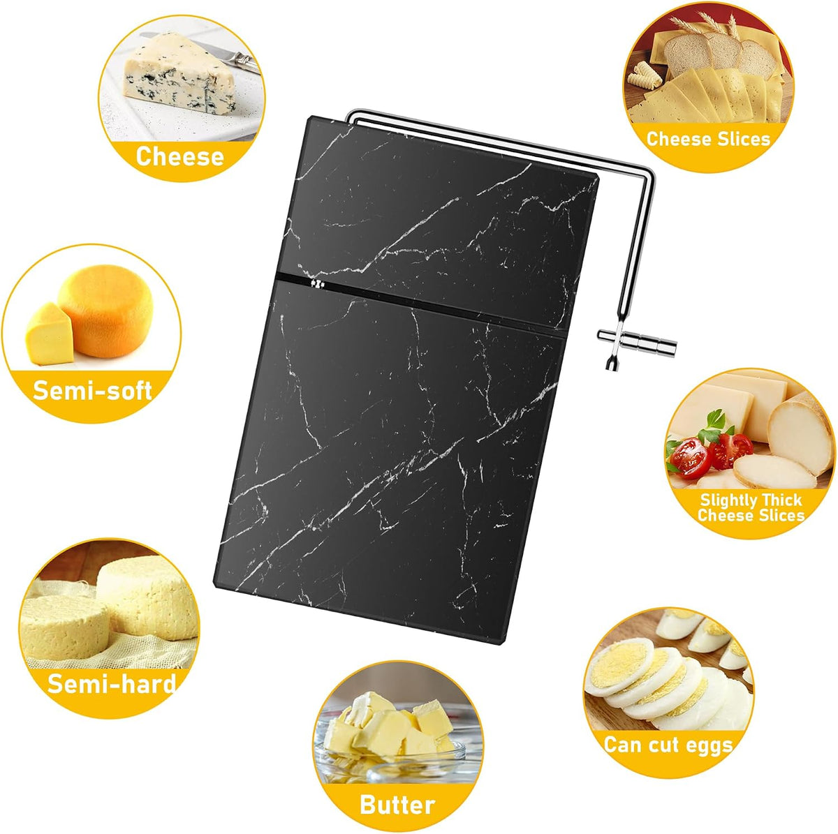 Marble Cheese Slicer with 5 Replacement Thick Cutting Wires, Black