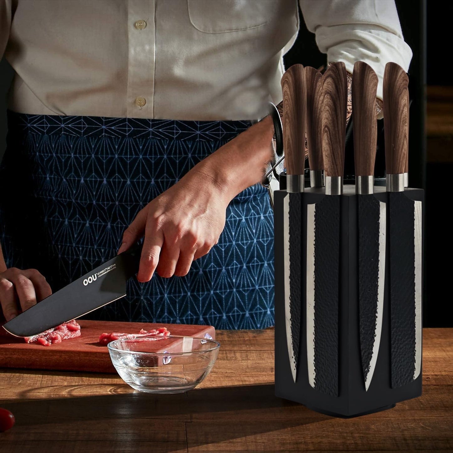 Resafy Magnetic Knife Wooden Block 360 Rotatable Knife Holder Rack Magnetic Stands with Strong Enhanced Magnets Kinves Strip, Modern Style