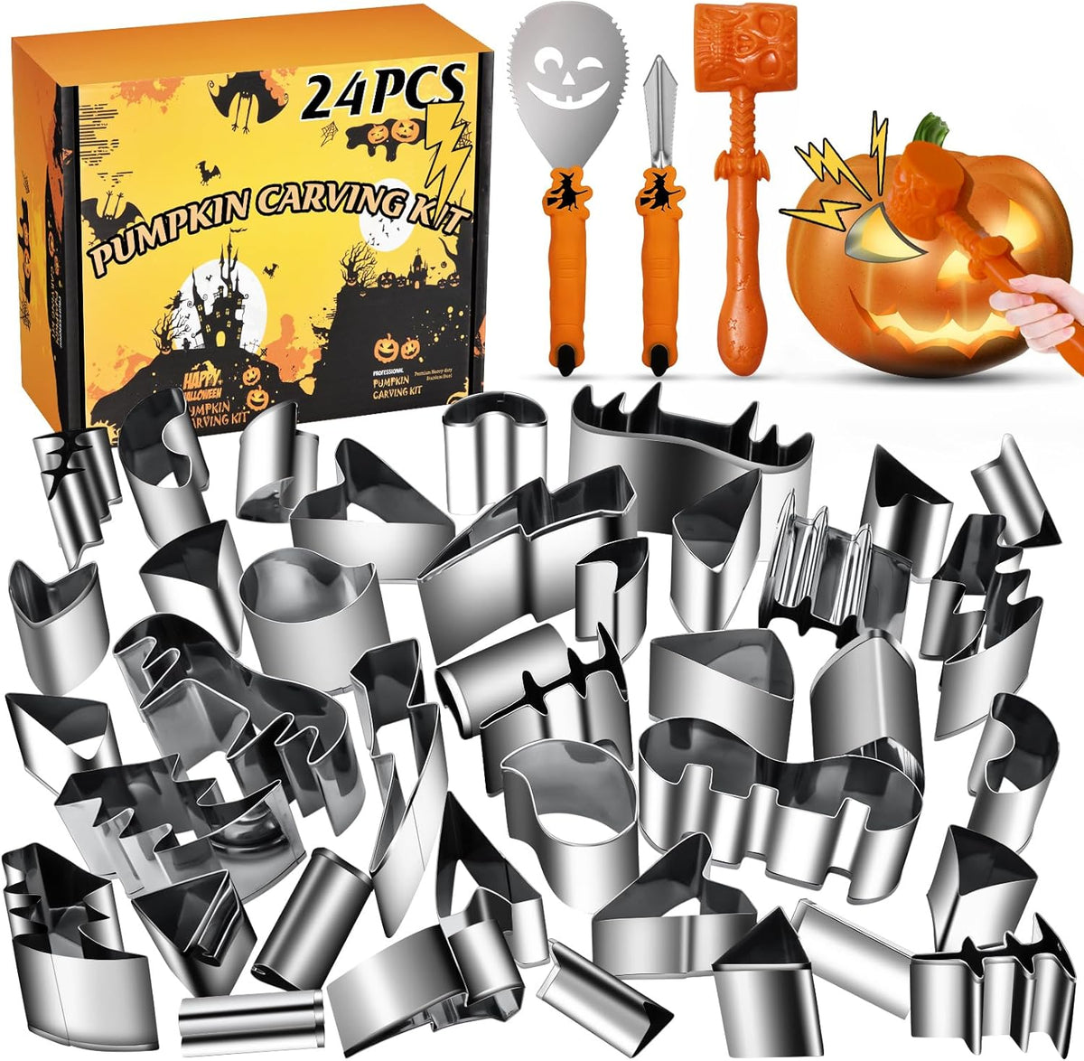 Pumpkin Carving Kit Tools Halloween, 13PCS Professional Heavy Duty Carving Set, Stainless Steel Double-side Sculpting Tool Carving Kit for Halloween Decoration Jack-O-Lanterns