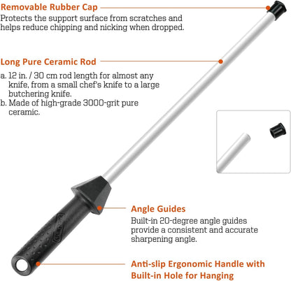 109R & 110R 17.5-Inch/Rod L. 12-Inch Ceramic Honing Rod and Diamond Sharpening Rod