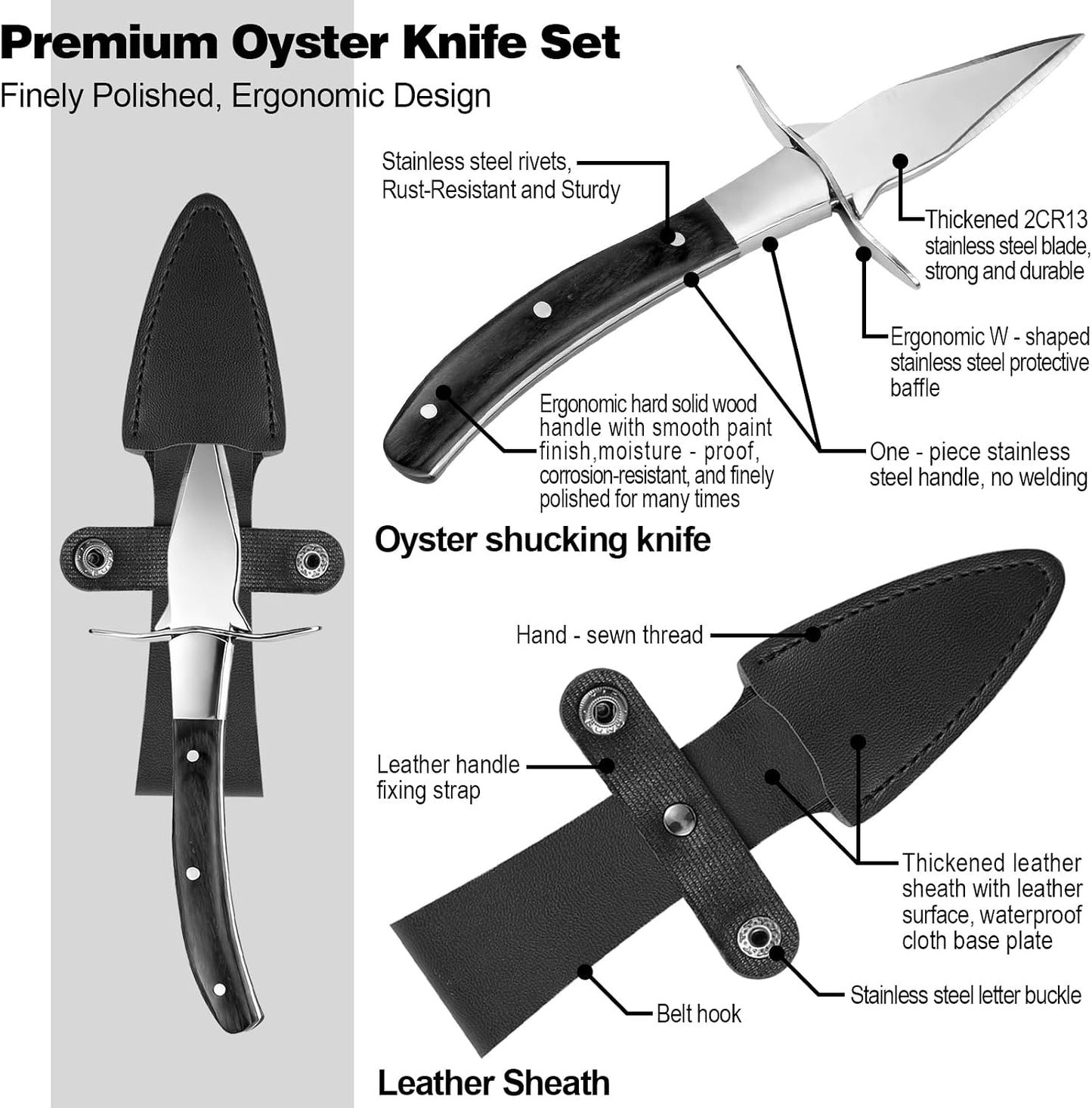 Professional Oyster Shucking Knife, 2CR13 Stainless Steel Oyster Knife, Sturdy Sharpness Opener for All Kinds of Shells, and Level 5 Cut Resistant Glove (XL)