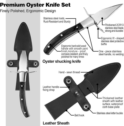 Professional Oyster Shucking Knife, 2CR13 Stainless Steel Oyster Knife, Sturdy Sharpness Opener for All Kinds of Shells, and Level 5 Cut Resistant Glove (XL)