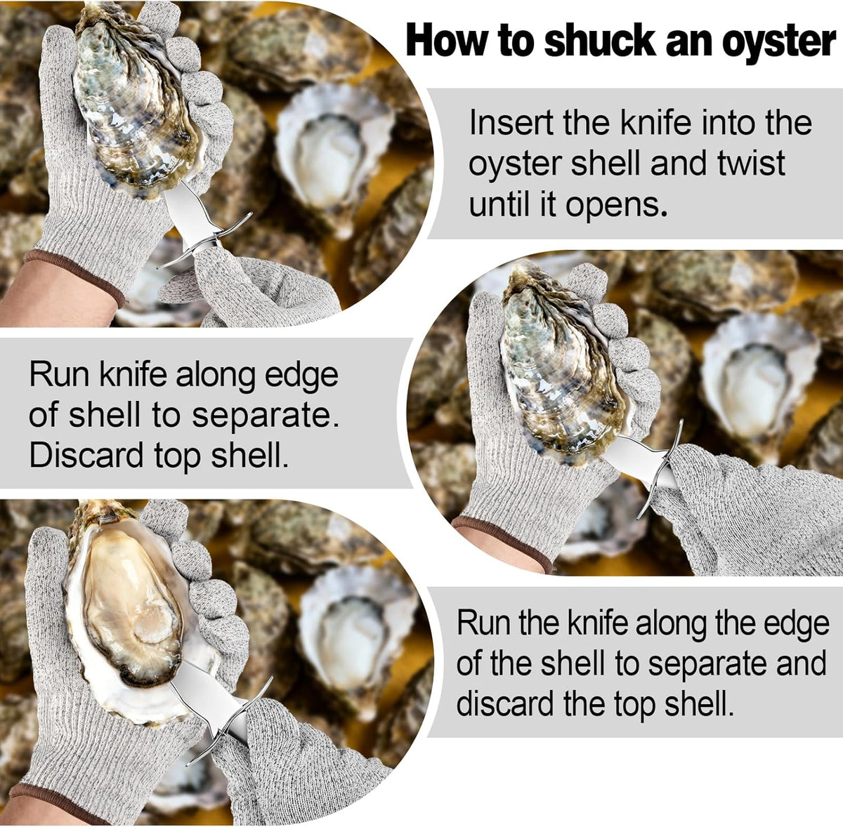 Professional Oyster Shucking Knife, 2CR13 Stainless Steel Oyster Knife, Sturdy Sharpness Opener for All Kinds of Shells, and Level 5 Cut Resistant Glove (XL)
