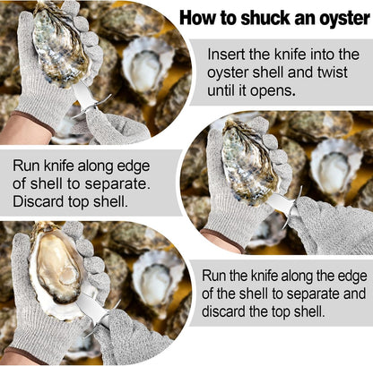Professional Oyster Shucking Knife, 2CR13 Stainless Steel Oyster Knife, Sturdy Sharpness Opener for All Kinds of Shells, and Level 5 Cut Resistant Glove (XL)