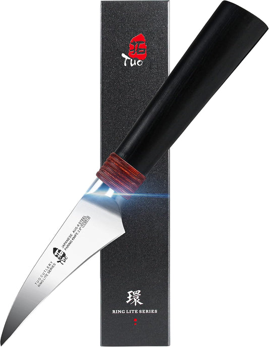 Paring Knife 2.5 inch Bird Beak Peeling Knife Fruit Knife Vegetable Peeler Small Kitchen Knife, AUS-8 Stainless Steel with Ergonomic Pakkawood Handle, Gift Box Ring Lite Series