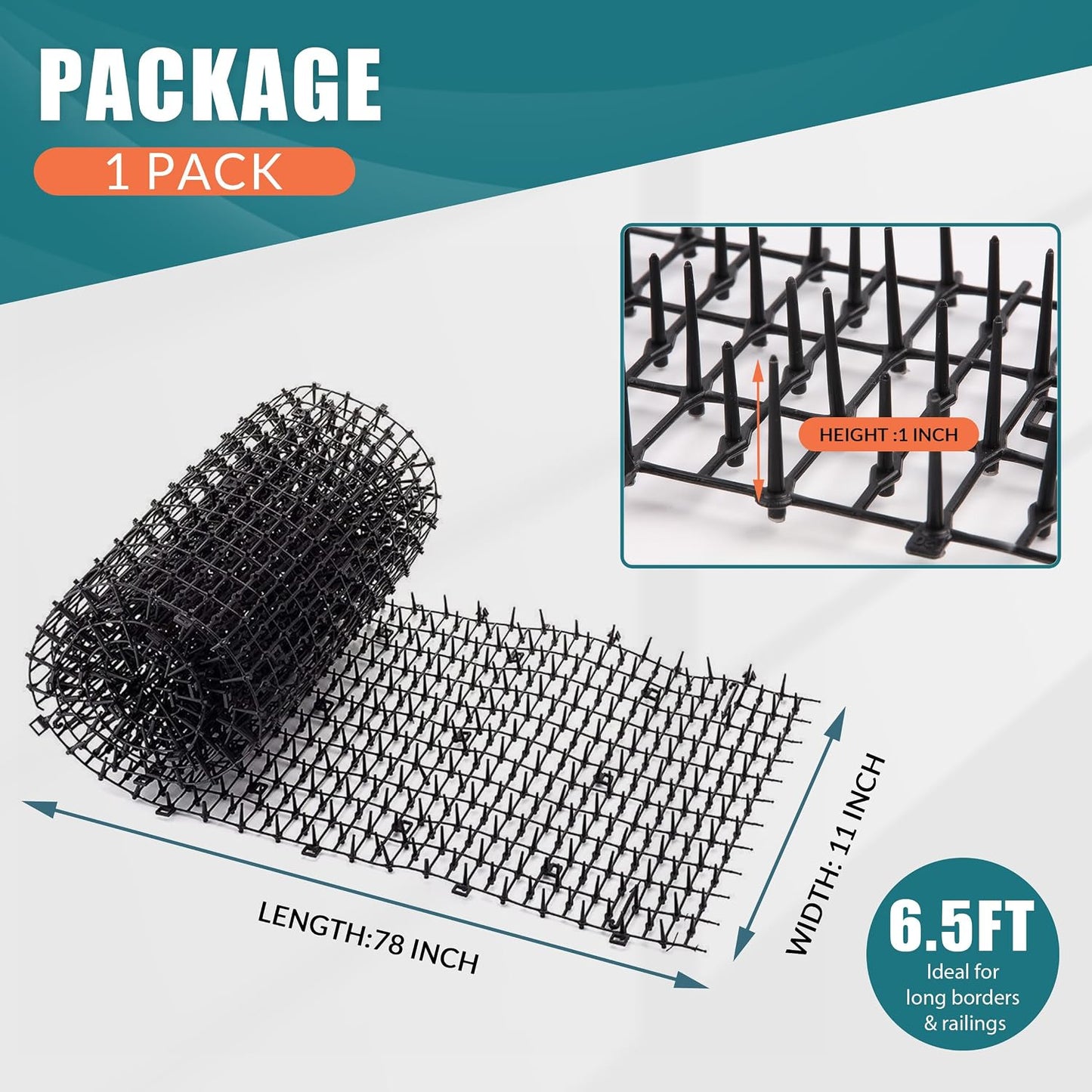 6.5ft Cat Scat Mat with Soft Spikes, Humane Indoor/Outdoor Cat Deterrent Mat for Garden, Countertops & Furniture, 78" x 11" Plastic Repellent Strip