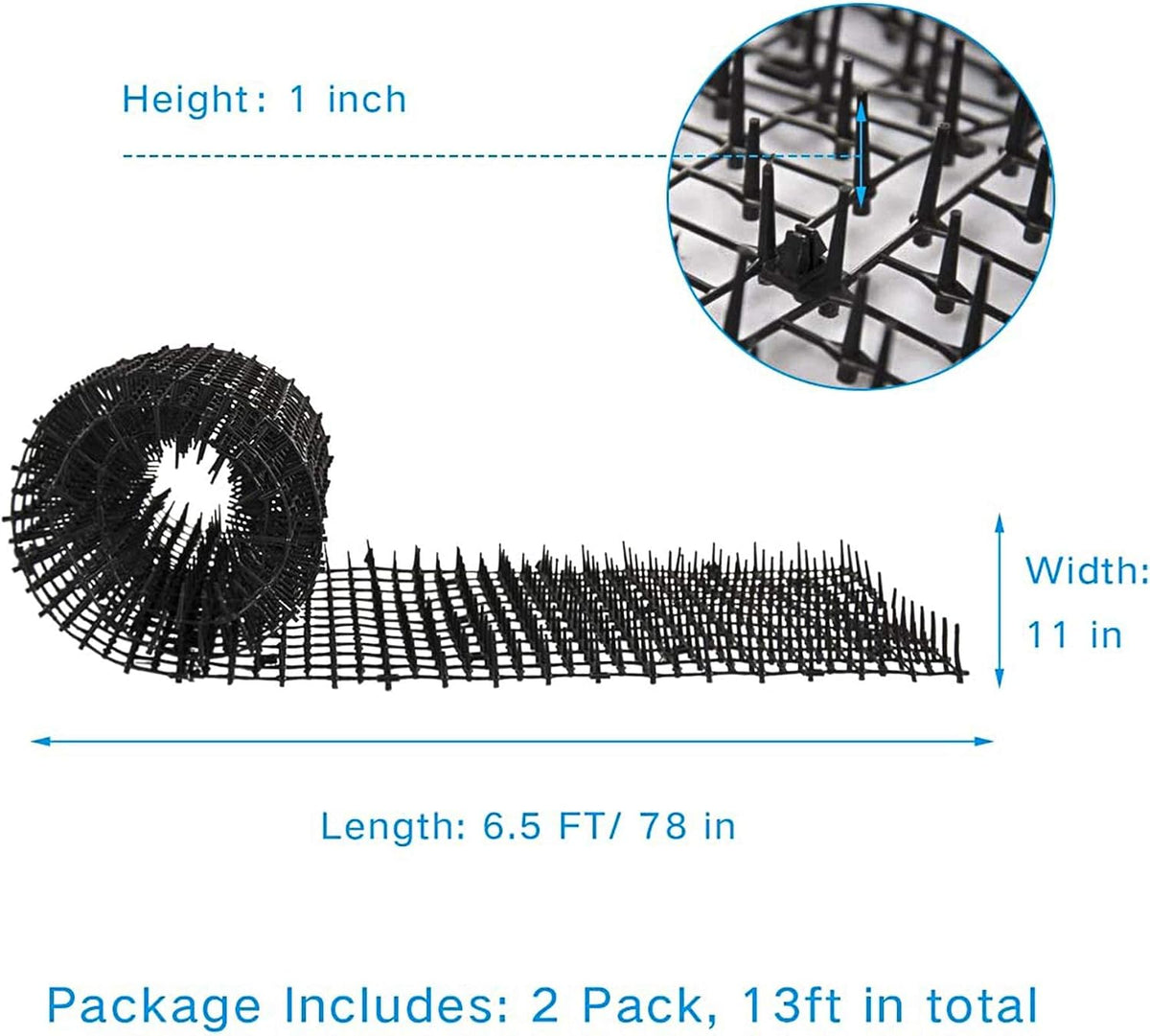 6.5ft Cat Scat Mat with Soft Spikes, Humane Indoor/Outdoor Cat Deterrent Mat for Garden, Countertops & Furniture, 78" x 11" Plastic Repellent Strip