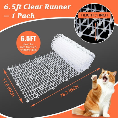 6.5ft Cat Scat Mat with Soft Spikes, Humane Indoor/Outdoor Cat Deterrent Mat for Garden, Countertops & Furniture, 78" x 11" Plastic Repellent Strip