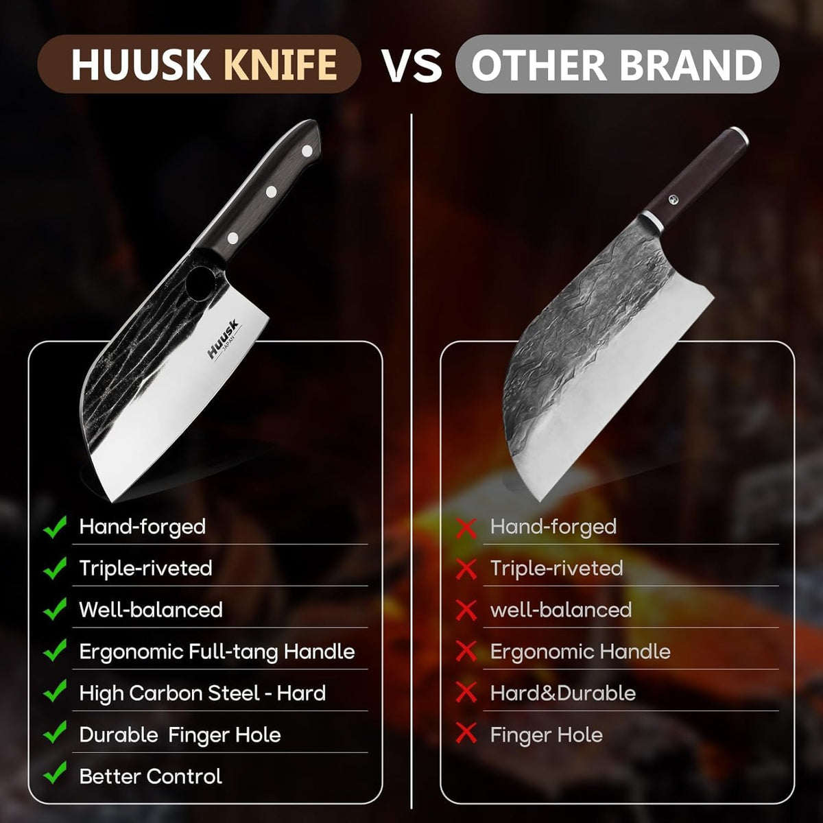 Huusk Serbian Chef Knife Hand Forged Meat Cleaver with Sheath | High Carbon Steel, Full Tang handle, Gift Box, Heavy Duty Butcher Knife for Kitchen or Camping Outdoor