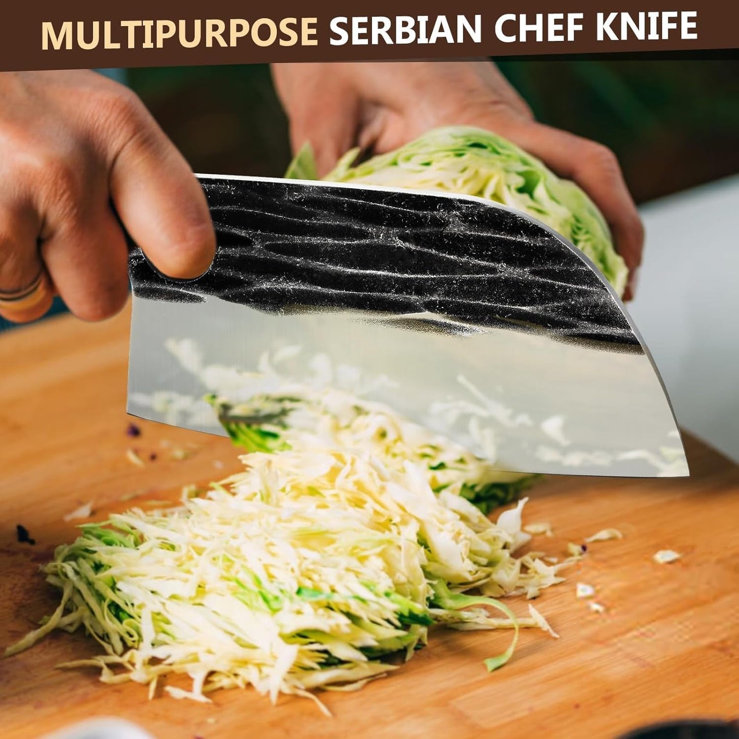 Huusk Serbian Chef Knife Hand Forged Meat Cleaver with Sheath | High Carbon Steel, Full Tang handle, Gift Box, Heavy Duty Butcher Knife for Kitchen or Camping Outdoor