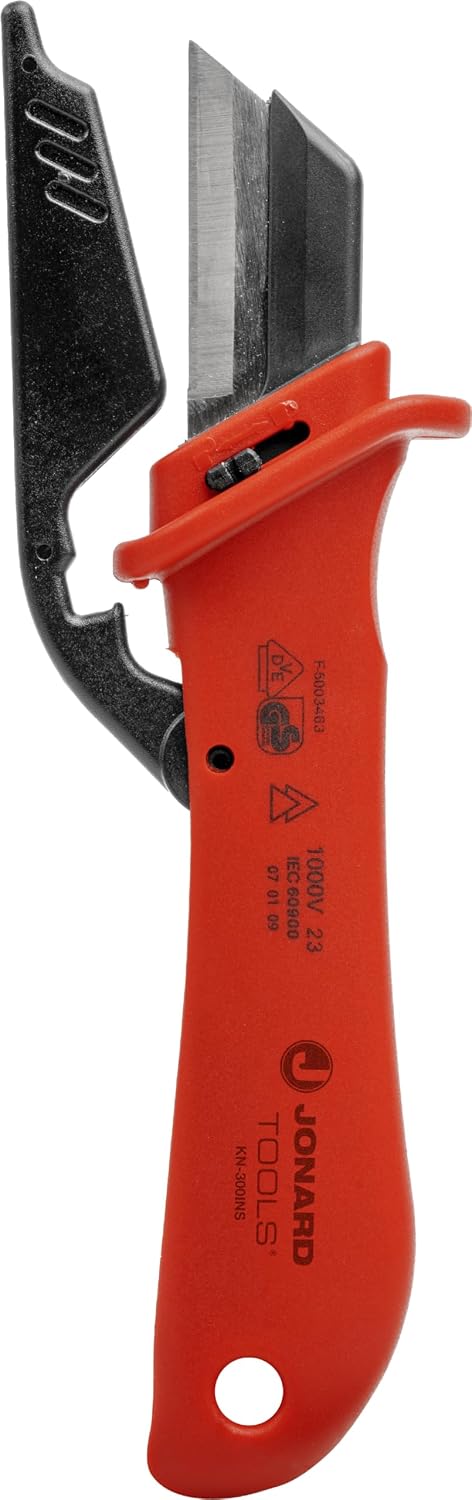 KN-300INS Insulated Cable Dismantling Knife with Blade Guard, 1000V – SS Blade for Slicing Cable Jackets