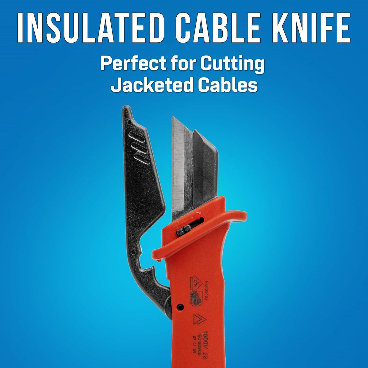 KN-300INS Insulated Cable Dismantling Knife with Blade Guard, 1000V – SS Blade for Slicing Cable Jackets