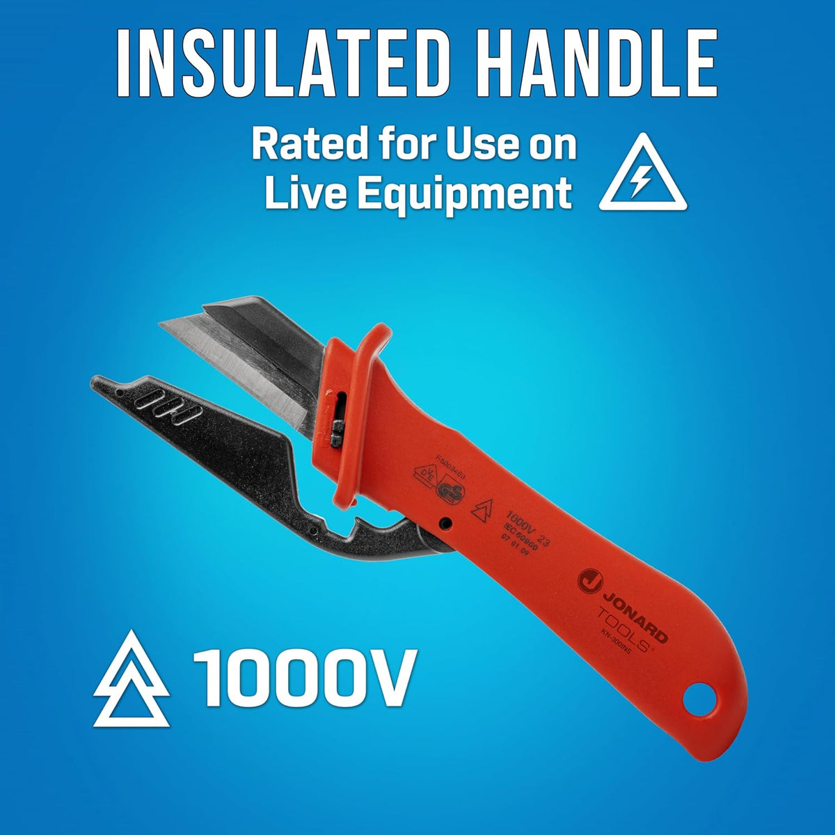 KN-300INS Insulated Cable Dismantling Knife with Blade Guard, 1000V – SS Blade for Slicing Cable Jackets