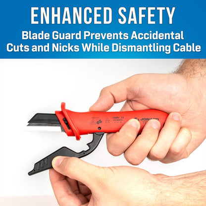 KN-300INS Insulated Cable Dismantling Knife with Blade Guard, 1000V – SS Blade for Slicing Cable Jackets