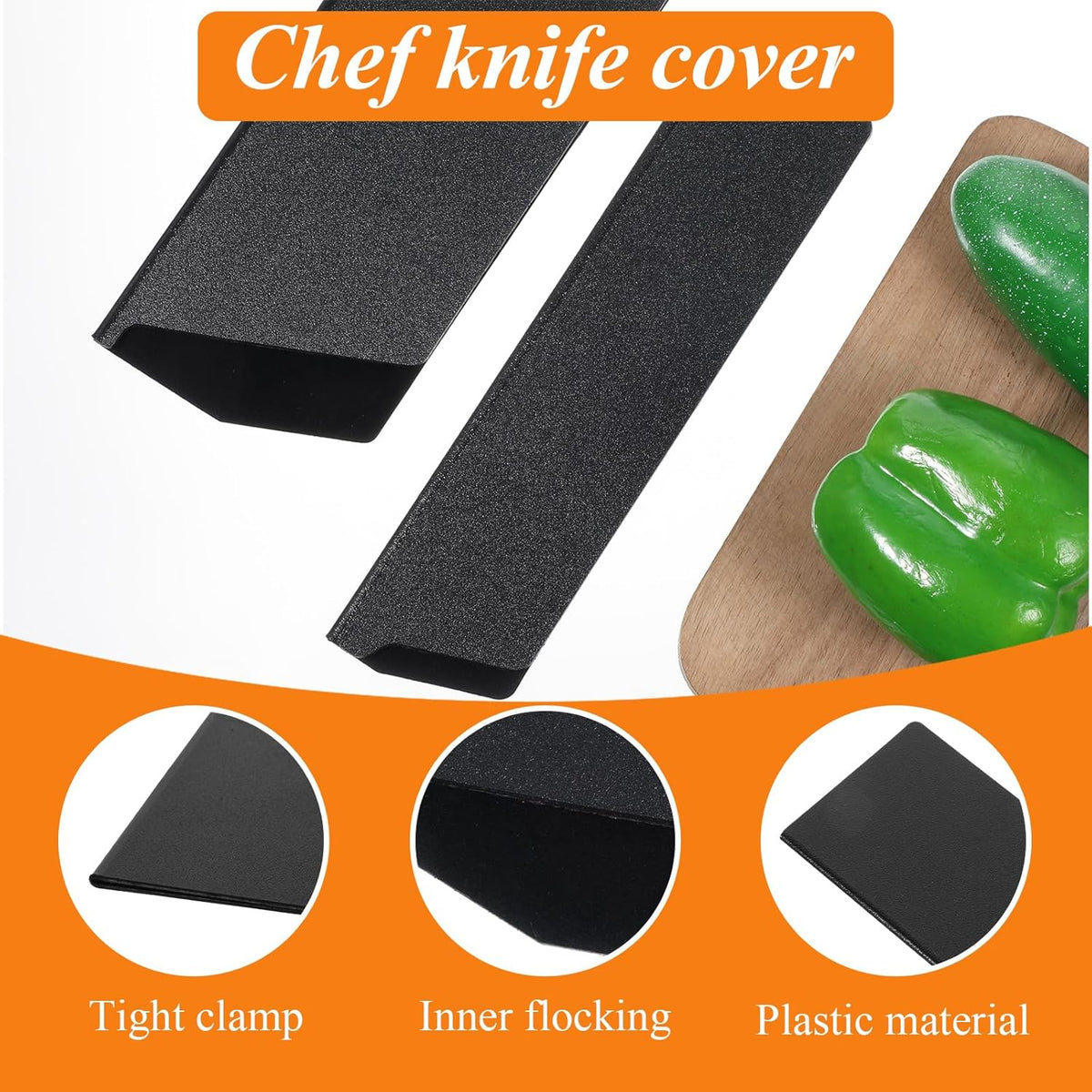 2 PCS Professional Chef Knife Sheath, 8.6" X 1.4" Black ABS Kitchen Knife Guards, 7.5" X 3.5" Wide Knives Covers Protection, Durable Non-scratch Felt Lining Knife Guards for Kitchen