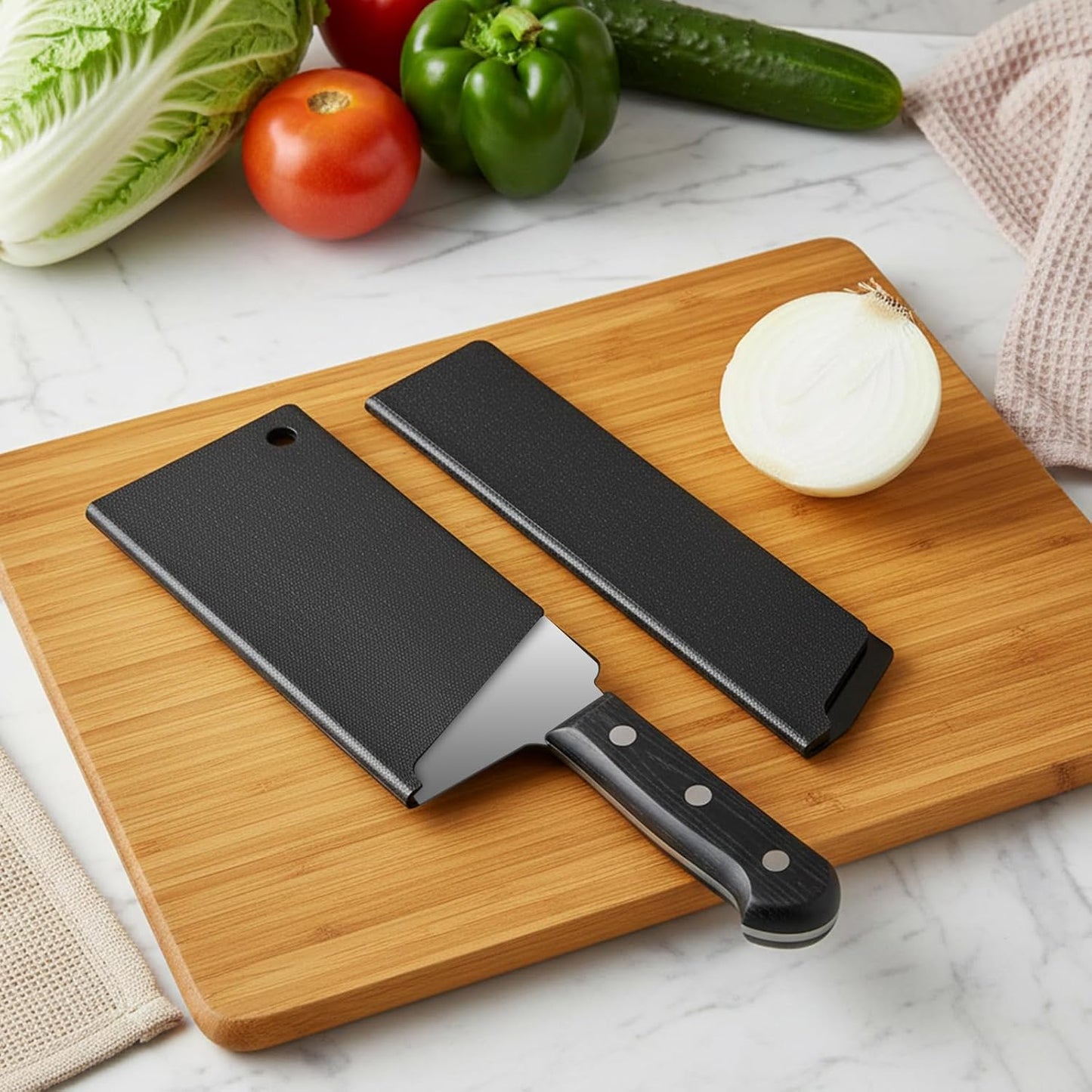2 PCS Professional Chef Knife Sheath, 8.6" X 1.4" Black ABS Kitchen Knife Guards, 7.5" X 3.5" Wide Knives Covers Protection, Durable Non-scratch Felt Lining Knife Guards for Kitchen