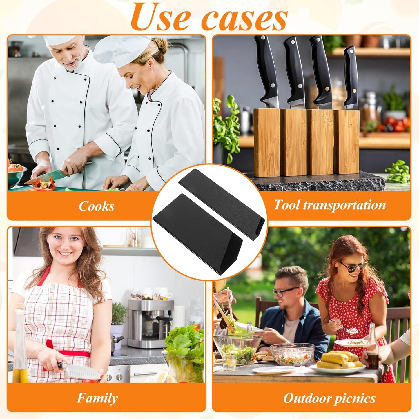 2 PCS Professional Chef Knife Sheath, 8.6" X 1.4" Black ABS Kitchen Knife Guards, 7.5" X 3.5" Wide Knives Covers Protection, Durable Non-scratch Felt Lining Knife Guards for Kitchen