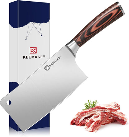 7 Inch Nakiri Knife - Japanese Kitchen Vegetable Cleaver, Razor Sharp German High Carbon Meat Slicing Cutter, Ergonomic Pakkawood Handle with Sheath, Father Day Gifts
