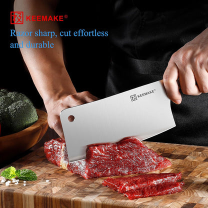 7 Inch Nakiri Knife - Japanese Kitchen Vegetable Cleaver, Razor Sharp German High Carbon Meat Slicing Cutter, Ergonomic Pakkawood Handle with Sheath, Father Day Gifts