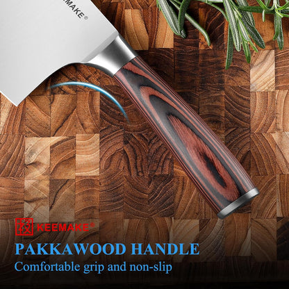 7 Inch Nakiri Knife - Japanese Kitchen Vegetable Cleaver, Razor Sharp German High Carbon Meat Slicing Cutter, Ergonomic Pakkawood Handle with Sheath, Father Day Gifts
