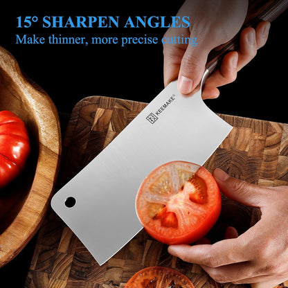 7 Inch Nakiri Knife - Japanese Kitchen Vegetable Cleaver, Razor Sharp German High Carbon Meat Slicing Cutter, Ergonomic Pakkawood Handle with Sheath, Father Day Gifts