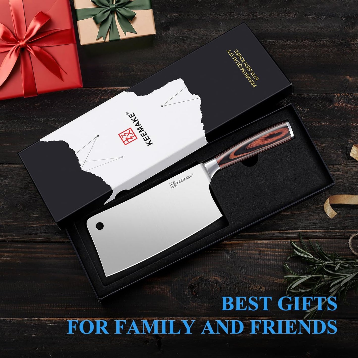 7 Inch Nakiri Knife - Japanese Kitchen Vegetable Cleaver, Razor Sharp German High Carbon Meat Slicing Cutter, Ergonomic Pakkawood Handle with Sheath, Father Day Gifts