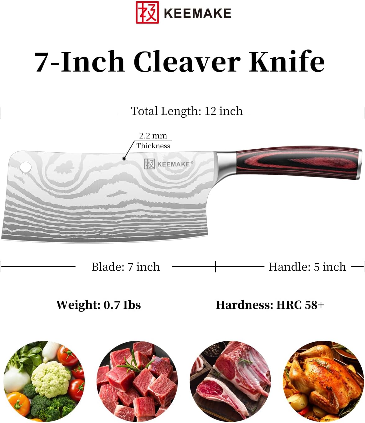7 Inch Nakiri Knife - Japanese Kitchen Vegetable Cleaver, Razor Sharp German High Carbon Meat Slicing Cutter, Ergonomic Pakkawood Handle with Sheath, Father Day Gifts