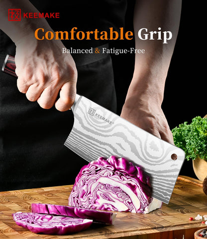 7 Inch Nakiri Knife - Japanese Kitchen Vegetable Cleaver, Razor Sharp German High Carbon Meat Slicing Cutter, Ergonomic Pakkawood Handle with Sheath, Father Day Gifts