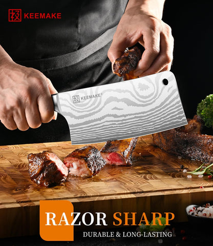 7 Inch Nakiri Knife - Japanese Kitchen Vegetable Cleaver, Razor Sharp German High Carbon Meat Slicing Cutter, Ergonomic Pakkawood Handle with Sheath, Father Day Gifts