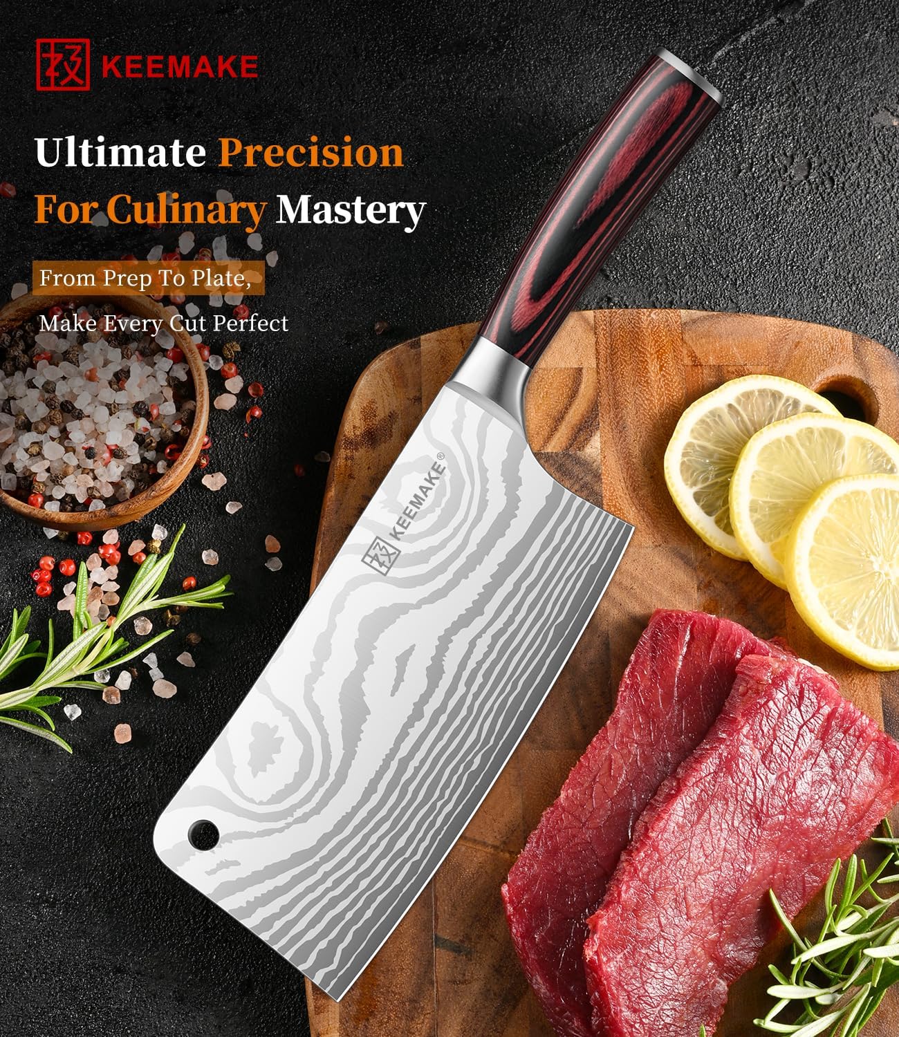 7 Inch Nakiri Knife - Japanese Kitchen Vegetable Cleaver, Razor Sharp German High Carbon Meat Slicing Cutter, Ergonomic Pakkawood Handle with Sheath, Father Day Gifts