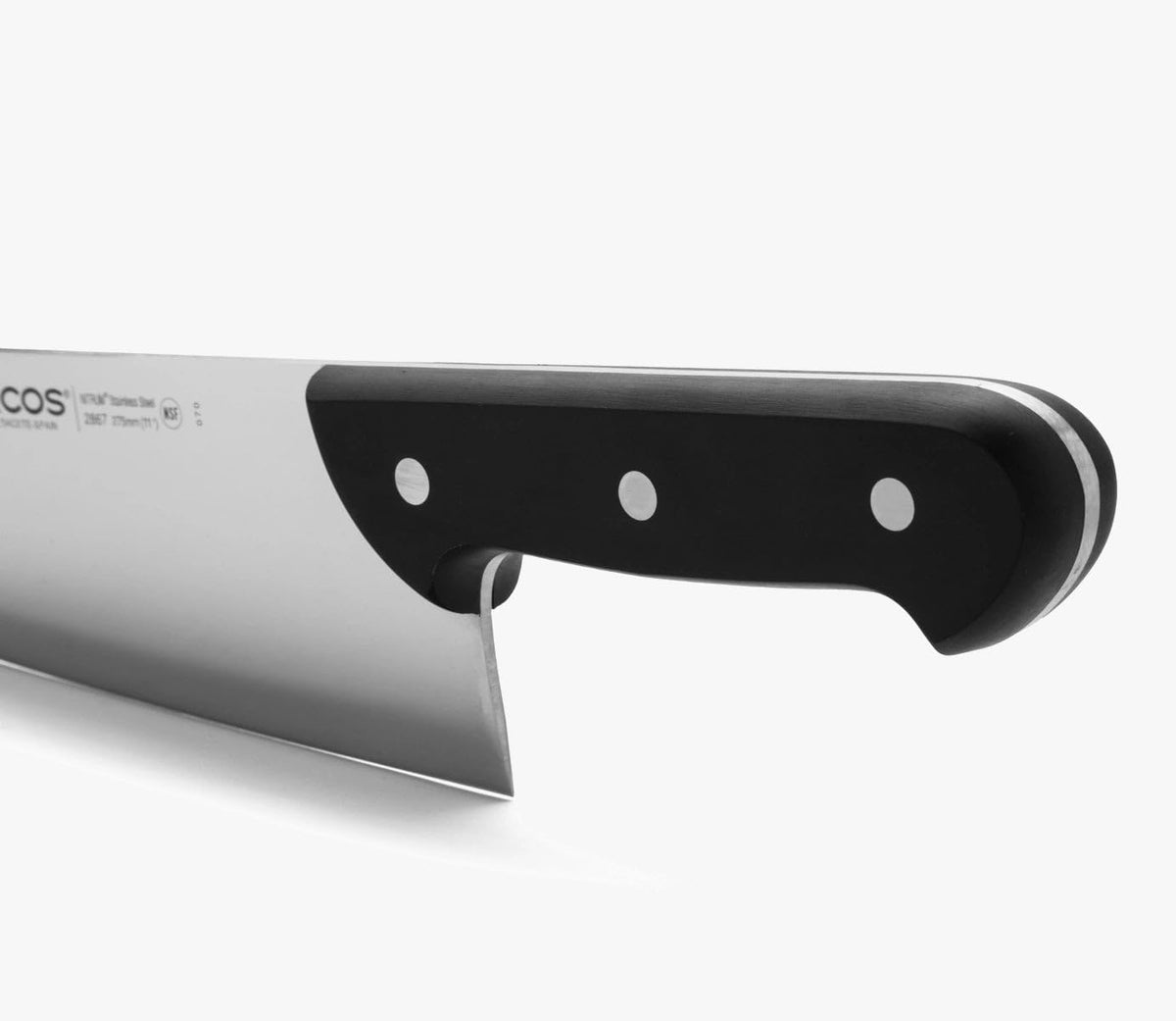 Salmon Knife/Fish Knife 11 Inch Nitrum Stainless Steel and 290 mm blade. Ergonomic Polyoxymethylene POM Handle. Series Universal. Long, sturdy blade and serrated edge. Easily cuts. Color Black