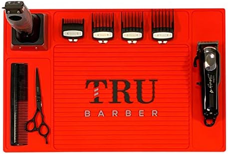 Organizer Mat 18" X 13" (RED) Flexible PVC Station Mat, Salon Barbershop Work Station Pads, Beauty Salon Tools, Counter mat for Clippers, Anti Slip