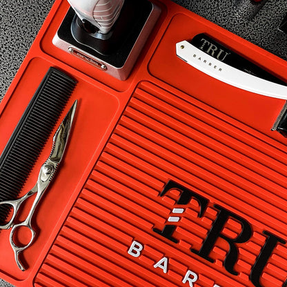 Organizer Mat 18" X 13" (RED) Flexible PVC Station Mat, Salon Barbershop Work Station Pads, Beauty Salon Tools, Counter mat for Clippers, Anti Slip
