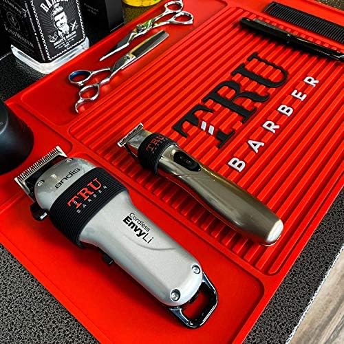 Organizer Mat 18" X 13" (RED) Flexible PVC Station Mat, Salon Barbershop Work Station Pads, Beauty Salon Tools, Counter mat for Clippers, Anti Slip
