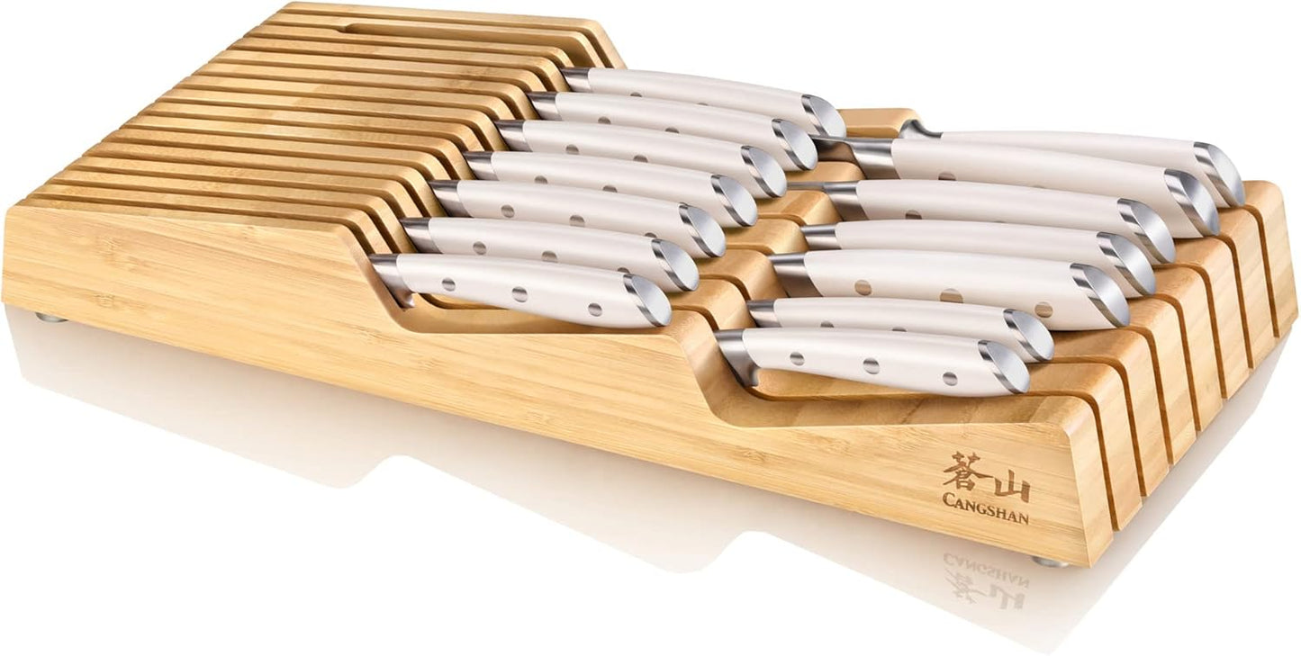 Cangshan ALPS Series 502810 German Steel Forged 15-Piece In-Drawer Knife Set with Bamboo Tray, (Black)