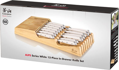 Cangshan ALPS Series 502810 German Steel Forged 15-Piece In-Drawer Knife Set with Bamboo Tray, (Black)