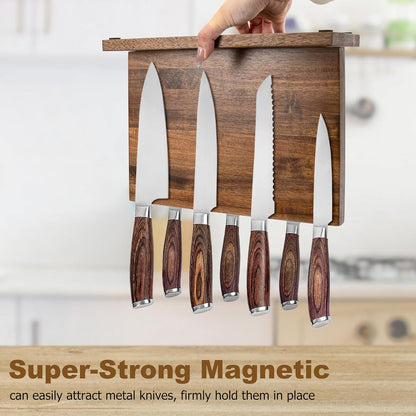 Magnetic Knife Holder,Double Sided Magnetic Knife Block for Kitchen Counter,Acacia Wood Strong Magnet Knife strip