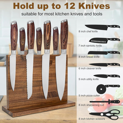 Magnetic Knife Holder,Double Sided Magnetic Knife Block for Kitchen Counter,Acacia Wood Strong Magnet Knife strip
