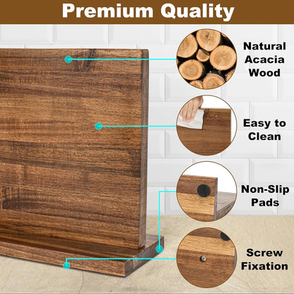 Magnetic Knife Holder,Double Sided Magnetic Knife Block for Kitchen Counter,Acacia Wood Strong Magnet Knife strip