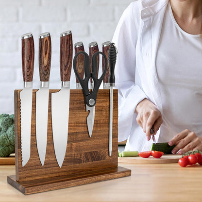 Magnetic Knife Holder,Double Sided Magnetic Knife Block for Kitchen Counter,Acacia Wood Strong Magnet Knife strip