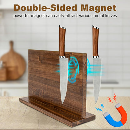 Magnetic Knife Holder,Double Sided Magnetic Knife Block for Kitchen Counter,Acacia Wood Strong Magnet Knife strip