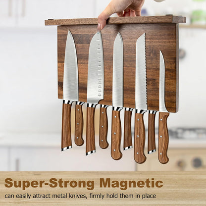 Magnetic Knife Holder,Double Sided Magnetic Knife Block for Kitchen Counter,Acacia Wood Strong Magnet Knife strip