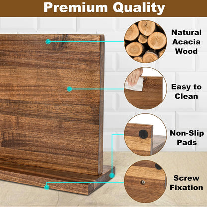 Magnetic Knife Holder,Double Sided Magnetic Knife Block for Kitchen Counter,Acacia Wood Strong Magnet Knife strip