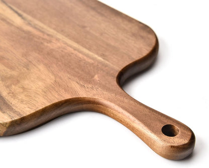 BILL.F Acacia Wood Cutting Board with Handle Wooden Charcuterie Board Paddle Cheese Board Serving Boards for Kitchen Meat, Pizza,Cheese, Bread, Vegetables &Fruits 15'' x 7.5'' x 0.6''