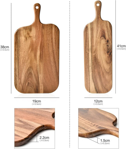 BILL.F Acacia Wood Cutting Board with Handle Wooden Charcuterie Board Paddle Cheese Board Serving Boards for Kitchen Meat, Pizza,Cheese, Bread, Vegetables &Fruits 15'' x 7.5'' x 0.6''