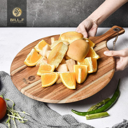 BILL.F Acacia Wood Cutting Board with Handle Wooden Charcuterie Board Paddle Cheese Board Serving Boards for Kitchen Meat, Pizza,Cheese, Bread, Vegetables &Fruits 15'' x 7.5'' x 0.6''