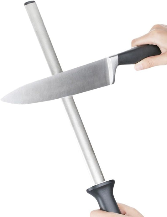 12 in. Diamond Carbon Steel Professional Knife Sharpener Rod | Kitchen, Home or Hunting | Master Chef, Hunter or Home Gourmet Blade Sharpening Rod or Stick