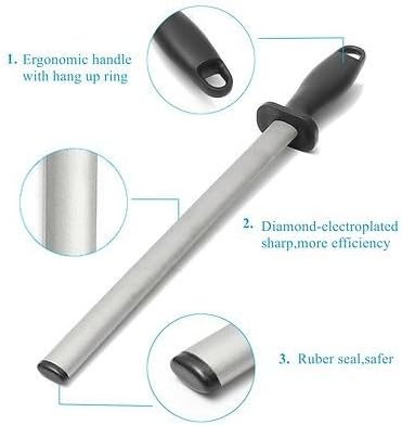 12 in. Diamond Carbon Steel Professional Knife Sharpener Rod | Kitchen, Home or Hunting | Master Chef, Hunter or Home Gourmet Blade Sharpening Rod or Stick